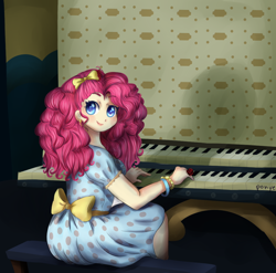 Size: 1000x987 | Tagged: safe, artist:cosmicponye, character:pinkie pie, species:human, episode:castle mane-ia, g4, my little pony: friendship is magic, female, humanized, light skin, musical instrument, organ, organ to the outside, solo