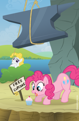 Size: 2008x3071 | Tagged: safe, artist:adiwan, character:pinkie pie, character:surprise, g1, anvil, cupcake, food, g1 to g4, generation leap, high res, there can be only one, trap