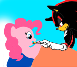 Size: 800x694 | Tagged: safe, artist:kaiamurosesei, character:pinkie pie, crossover, crossover shipping, female, interspecies, love, male, shadow, shadow the hedgehog, shadpie, shipping, sonic the hedgehog (series), straight