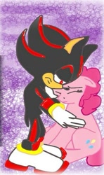 Size: 401x677 | Tagged: safe, artist:kaiamurosesei, character:pinkie pie, crossover, crossover shipping, female, interspecies, love, male, shadow, shadow the hedgehog, shadpie, shipping, sonic the hedgehog (series), straight