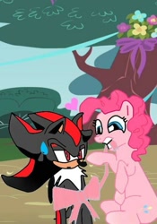 Size: 505x720 | Tagged: safe, artist:kaiamurosesei, character:pinkie pie, crossover, crossover shipping, female, interspecies, love, male, shadow, shadow the hedgehog, shadpie, shipping, sonic the hedgehog (series), straight