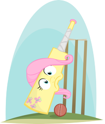 Size: 2766x3251 | Tagged: safe, artist:jittery-the-dragon, character:flutterbat, character:fluttershy, ball, cricket, cricket ball, cricket bat, female, high res, inanimate tf, leaning, object pony, objectification, original species, ponified, pun, simple background, solo, species swap, transparent background, vector, visual gag