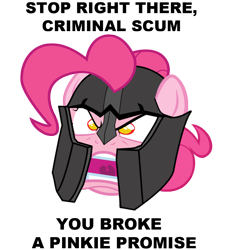 Size: 900x991 | Tagged: safe, artist:velgarn, character:pinkie pie, criminal scum, female, guard, image macro, oblivion, pinkie promise, rage, solo, stop right there criminal scum, the elder scrolls, yelling
