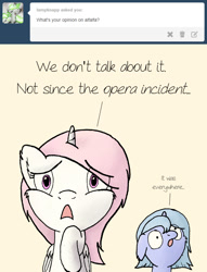 Size: 641x837 | Tagged: safe, artist:arvaus, character:princess celestia, character:princess luna, :o, alfalfa, ask, ask woona and tia, cewestia, cute, filly, floppy ears, fluffy, frown, looking at you, noodle incident, open mouth, simple background, thousand yard stare, tumblr, white background, wide eyes, woona