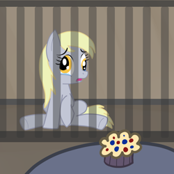 Size: 1000x1000 | Tagged: safe, artist:hip-indeed, character:derpy hooves, species:pegasus, species:pony, cage, cruel and unusual punishment, crying, derpybuse, female, mare, moral event horizon, muffin, prison, pure unfiltered evil, solo