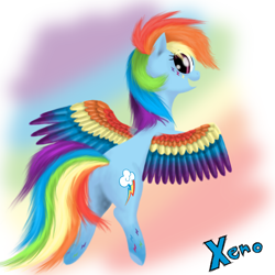 Size: 800x800 | Tagged: safe, artist:the1xeno1, character:rainbow dash, colored wings, female, multicolored wings, rainbow power, rainbow wings, solo