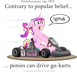 Size: 3469x3267 | Tagged: dead source, safe, artist:jittery-the-dragon, character:princess cadance, species:alicorn, species:pony, censored vulgarity, dialogue, driving, female, floppy ears, go kart, grawlixes, mare, open mouth, pointless pony tips, solo, speech bubble