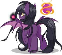 Size: 900x794 | Tagged: safe, artist:equinepalette, oc, oc only, species:bat pony, species:pony, adoptable, looking at you, looking back, plot, solo