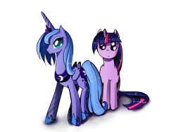 Size: 900x675 | Tagged: safe, artist:skyeypony, character:princess luna, character:twilight sparkle, character:twilight sparkle (unicorn), species:alicorn, species:pony, species:unicorn, ship:twiluna, female, lesbian, mare, s1 luna, shipping, simple background, transparent background