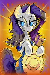 Size: 629x944 | Tagged: safe, artist:kaliptro, character:rarity, species:pony, episode:simple ways, g4, my little pony: friendship is magic, bedroom eyes, bipedal, clothing, dirty, female, hat, looking at you, messy mane, rarihick, solo