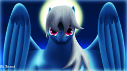 Size: 1191x670 | Tagged: safe, artist:xormak, species:pegasus, species:pony, long hair, moon, muscles, shine, solo, wallpaper