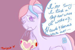 Size: 3000x2000 | Tagged: safe, artist:twizzle, oc, oc only, oc:bundle joy, episode:hearts and hooves day, g4, my little pony: friendship is magic, cookie, dialogue, pregnant, sad, solo