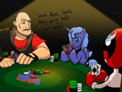 Size: 800x603 | Tagged: safe, artist:elosande, edit, character:princess luna, species:alicorn, species:human, species:pony, color edit, colored, crossover, heavy weapons guy, poker, poker night at the inventory, s1 luna, strong bad, team fortress 2