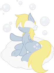 Size: 5354x7238 | Tagged: safe, artist:tim015, character:derpy hooves, species:pegasus, species:pony, absurd resolution, blindfold, cloud, female, mare, solo