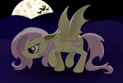 Size: 1310x884 | Tagged: safe, artist:hip-indeed, character:flutterbat, character:fluttershy, female, moon, solo