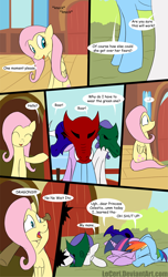 Size: 800x1315 | Tagged: safe, artist:loceri, character:fluttershy, character:rainbow dash, character:rarity, character:twilight sparkle, episode:slice of life, g4, my little pony: friendship is magic, baseball bat, comic, dialogue, mask, misunderstanding, pain, this ended in pain