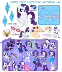 Size: 2600x3000 | Tagged: safe, artist:equinepalette, character:nightmare rarity, character:opalescence, character:radiance, character:rarity, species:alicorn, species:bat pony, species:breezies, species:pony, episode:power ponies, equestria girls:rainbow rocks, g4, my little pony: equestria girls, my little pony: friendship is magic, my little pony:equestria girls, babity, baby, baby pony, bat ponified, bio, breeziefied, clothing, crystallized, cutie mark, dress, element of generosity, fall formal outfits, filly, foal, gala dress, glasses, glimmer wings, race swap, rainbow power, rarbreez, raribat, raricorn, reference sheet, species swap, square crossover, wet, wet mane, wet mane rarity