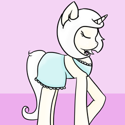Size: 3000x3000 | Tagged: safe, artist:ivorylace, artist:katiespalace, oc, oc only, oc:ivory lace, species:pony, species:unicorn, ask, bandeau, clothing, eyes closed, frilly underwear, lingerie, nightgown, solo, tumblr, underwear