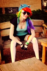 Size: 683x1024 | Tagged: safe, artist:pyrotempertantrum, character:rainbow dash, species:human, cosplay, irl, irl human, photo, solo, sunglasses