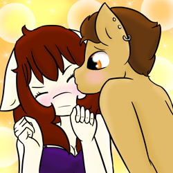 Size: 2500x2500 | Tagged: safe, artist:katiespalace, oc, oc only, oc:katiespalace, oc:modpone, species:anthro, blushing, ivorysdump, kiss on the cheek, kissing, shipping, tumblr