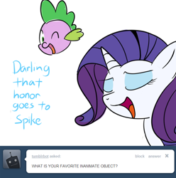 Size: 604x610 | Tagged: safe, artist:bambooharvester, character:rarity, character:spike, ask, rarity replies, tumblr