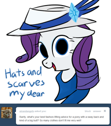 Size: 640x720 | Tagged: safe, artist:bambooharvester, character:rarity, ask, clothing, hat, rarity replies, tumblr