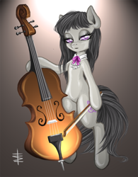 Size: 701x900 | Tagged: safe, artist:tt-n, character:octavia melody, species:earth pony, species:pony, bow (instrument), cello, female, mare, musical instrument, semi-anthro, solo