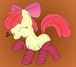 Size: 1800x1601 | Tagged: safe, artist:an-tonio, artist:lord waite, character:apple bloom, clothing, colored, dancing, female, music notes, socks, solo, striped socks