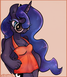 Size: 862x993 | Tagged: safe, artist:velexane, character:princess luna, species:anthro, adorasexy, bottomless, breasts, clothing, cute, female, lunabetes, nail polish, one-piece swimsuit, partial nudity, sexy, solo, sunglasses, swimsuit