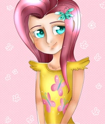 Size: 822x971 | Tagged: safe, artist:suzuii, character:fluttershy, species:human, breasts, delicious flat chest, female, flattershy, humanized, solo