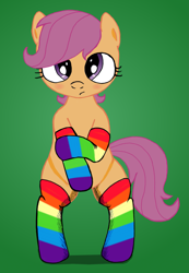 Size: 1875x2708 | Tagged: safe, artist:an-tonio, artist:lord waite, character:scootaloo, species:pegasus, species:pony, bipedal, blushing, clothing, colored, cute, female, rainbow socks, socks, solo, striped socks