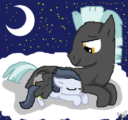 Size: 425x399 | Tagged: safe, artist:fifthcru5ader, character:rumble, character:thunderlane, species:pegasus, species:pony, brothers, cloud, colt, cute, duo, male, moon, night, sleeping, stallion
