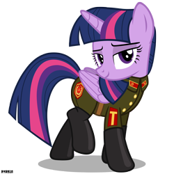 Size: 3000x3000 | Tagged: safe, artist:a4r91n, character:twilight sparkle, character:twilight sparkle (alicorn), species:alicorn, species:pony, clothing, communism, female, hammer and sickle, looking at you, mare, military uniform, pose, sergeant, simple background, solo, soviet, transparent background, uniform, vector
