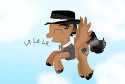 Size: 1089x733 | Tagged: safe, artist:chanceyb, artist:godzelda123, oc, oc only, oc:storm chaser, species:pegasus, species:pony, clothing, cute, euphoric, fedora, hat, male, request, singing, solo, trilby