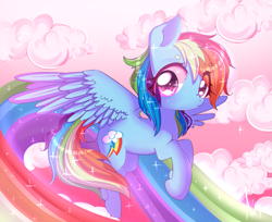 Size: 991x807 | Tagged: safe, artist:siukii, artist:suzuii, character:rainbow dash, collaboration, female, flying, rainbow trail, scrunchy face, solo