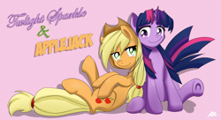 Size: 1929x1047 | Tagged: safe, artist:reikomuffin, character:applejack, character:twilight sparkle, duo