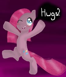 Size: 831x962 | Tagged: safe, artist:chanceyb, character:pinkamena diane pie, character:pinkie pie, species:pony, bipedal, cute, cuteamena, dialogue, female, hug, request, solo, speech bubble, wink