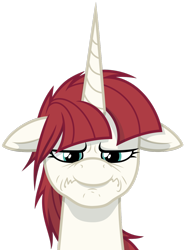 Size: 1024x1385 | Tagged: safe, artist:zutheskunk traces, oc, oc only, oc:fausticorn, frown, lauren faust, unimpressed, upset, vector, vector trace