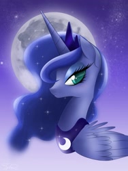 Size: 1800x2400 | Tagged: safe, artist:steffy-beff, character:princess luna, bust, colored pupils, female, moon, profile, solo