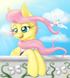 Size: 719x800 | Tagged: safe, artist:unisoleil, character:fluttershy, species:bird, balcony, clothing, everyday a little death, female, open mouth, shycedes, singing, solo, the count of monte cristo, the count of monte rainbow