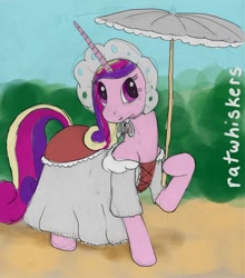 Size: 900x1023 | Tagged: safe, artist:ratwhiskers, character:princess cadance, species:pony, clothing, dress, female, hoof hold, solo, umbrella