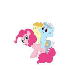 Size: 2000x1800 | Tagged: safe, artist:dragonfoorm, character:bloo, character:noi, character:pinkie pie, species:earth pony, species:pony, species:unicorn, episode:a friend in deed, g4, my little pony: friendship is magic, bloo, bloodorable, cute, diapinkes, female, filly, noiabetes, ponies riding ponies, riding, simple background, transparent background, vector