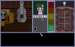 Size: 641x402 | Tagged: safe, artist:herooftime1000, character:octavia melody, attic, haunted, haunted house, octavia in the underworld's cello, oh shi- scarlet o' hara, pixel art, uninvited