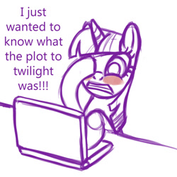 Size: 1200x1200 | Tagged: safe, artist:ldr, character:twilight sparkle, blushing, computer, female, pun, shocked