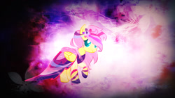 Size: 1920x1080 | Tagged: safe, artist:barrfind, artist:sparkle-bubba, edit, character:fluttershy, species:pony, alternate hairstyle, beautiful, clothing, color porn, dress, gala dress, shoes, vector, wallpaper, wallpaper edit