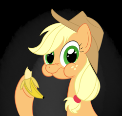 Size: 863x820 | Tagged: safe, artist:hip-indeed, character:applejack, banana, female, looking at you, simple background, solo