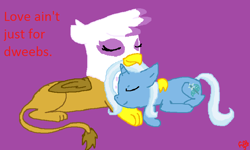 Size: 837x503 | Tagged: safe, artist:fifthcru5ader, character:gilda, character:trixie, species:griffon, female, glixie, lesbian, shipping, sleeping