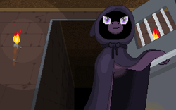 Size: 320x200 | Tagged: safe, artist:herooftime1000, oc, oc only, dungeon, haunted, haunted house, hooded cape, octavia in the underworld's cello