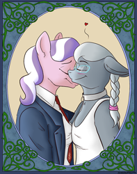 Size: 500x635 | Tagged: safe, artist:dunnowhattowrite, character:diamond tiara, character:silver spoon, species:anthro, ship:silvertiara, business suit, clothing, commission, female, lesbian, shipping, suit