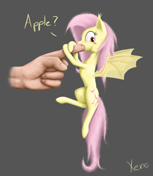Size: 1300x1500 | Tagged: safe, artist:the1xeno1, character:flutterbat, character:fluttershy, species:human, biting, blood, disembodied hand, fangs, female, finger, finger in mouth, hand, solo, tiny, tiny ponies